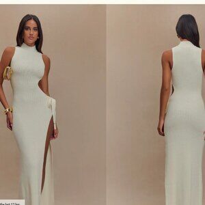 Stephanie- Cut Out Knit Maxi Dress - Ivory Meshki